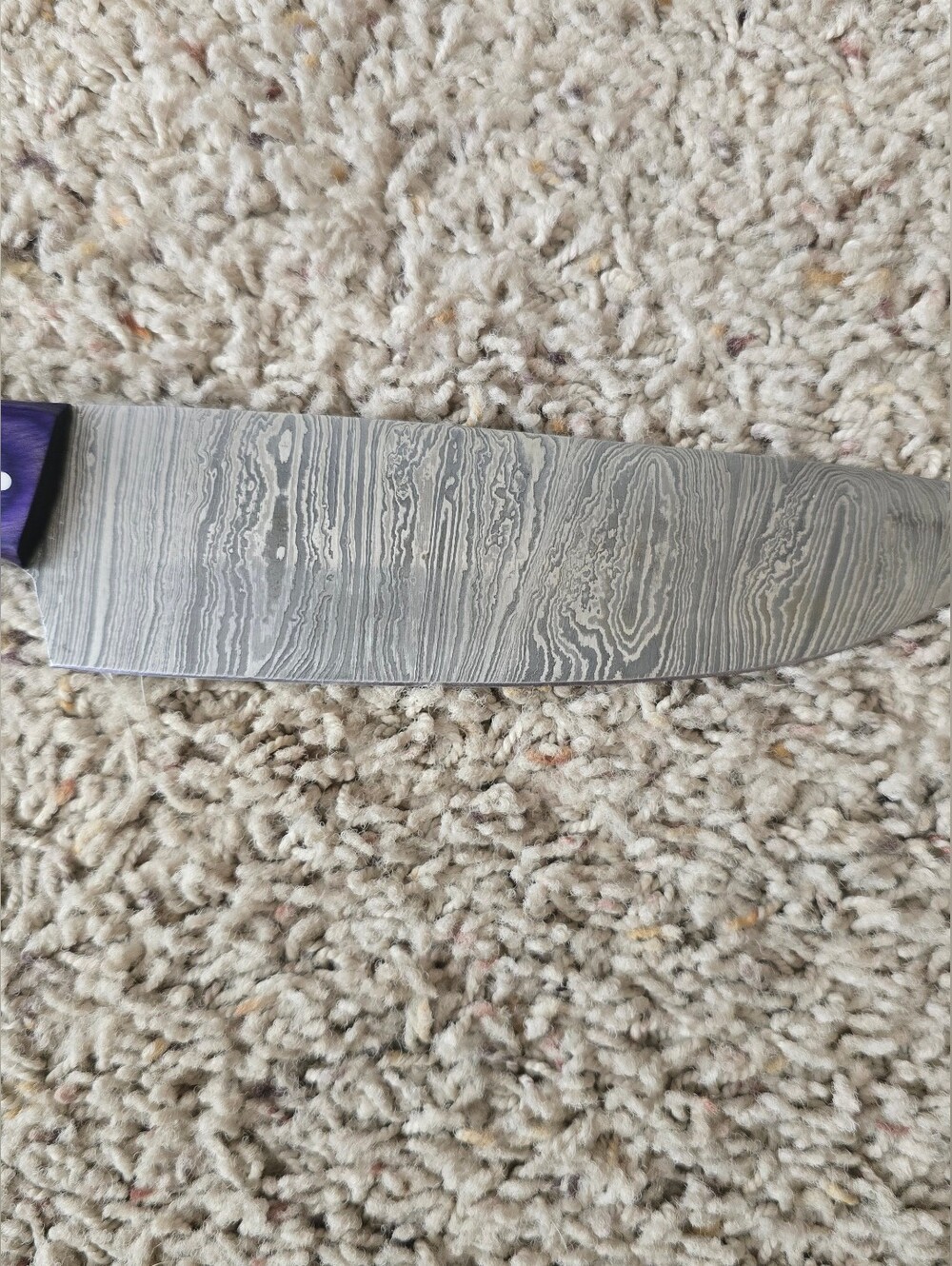 Damascus Chef Knife with Multicolor Wood Handle - Picture 3 of 5